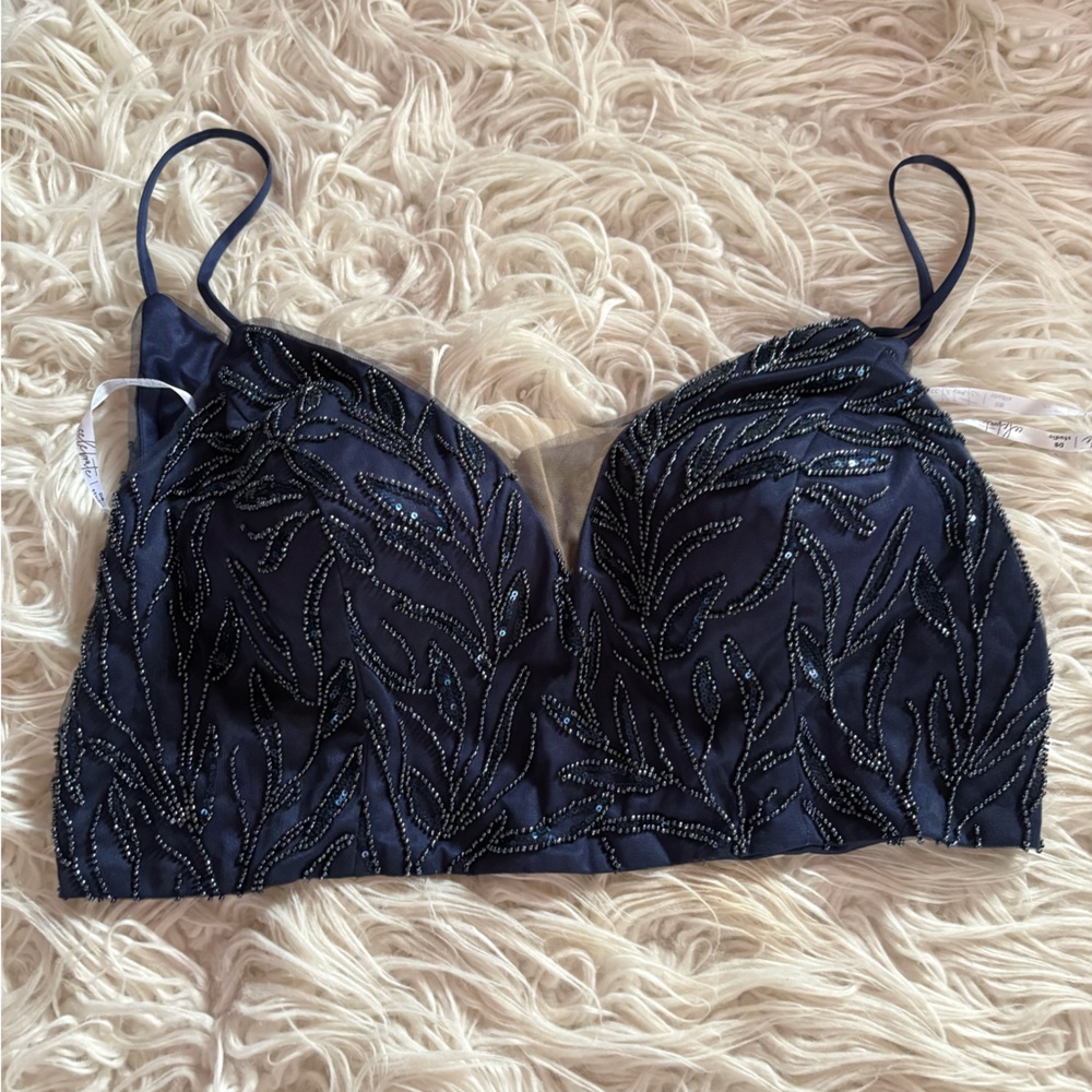 DB Studio Navy Fully Beaded Formal Top 2X David’s Bridal Evening Party Tank